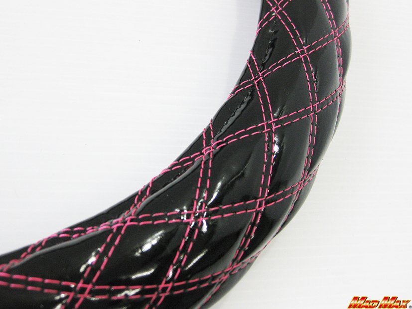 【送料800円】トラック用品 国産 エナメル ブラック/ピンク ダブルステッチ ハンドルカバー LSサイズ/ステアリング拍卖