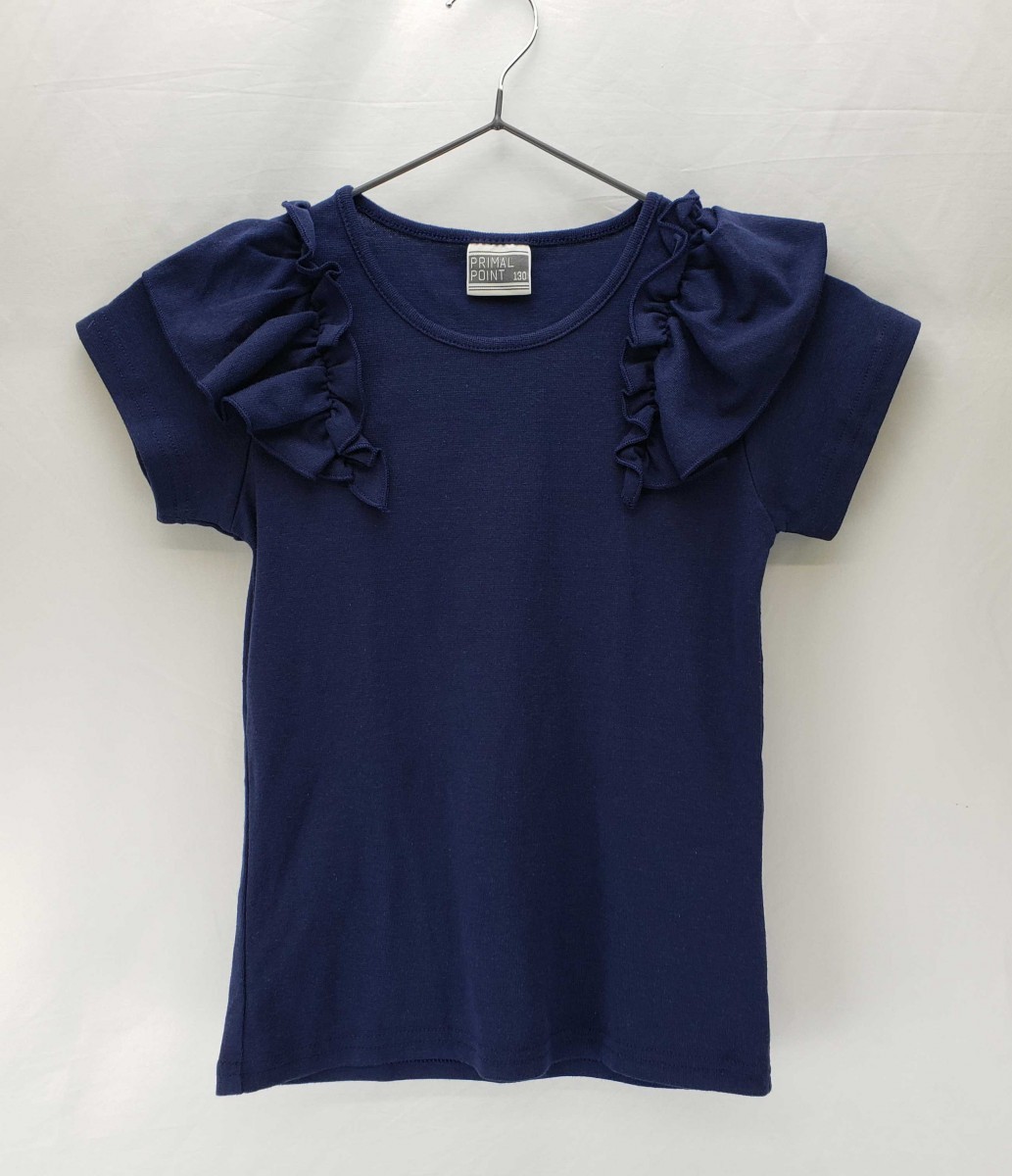 ap0338 △ 新品 ▲ PRIMAL POINT プライマルポイント トップス 130 紺 ネイビー 半袖 子供用 キッズ 無地 可愛い シンプル フリル 快適拍卖