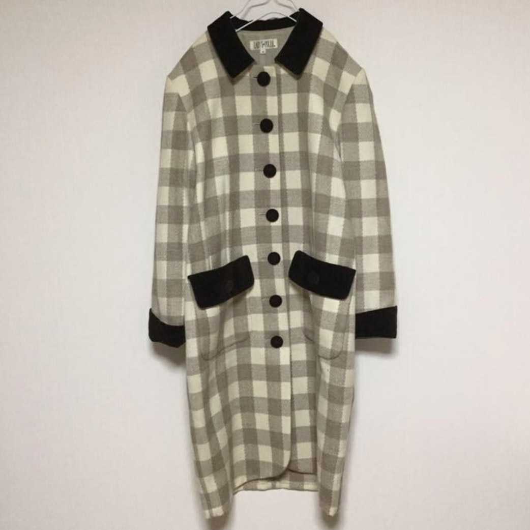 古着 ビンテージ ロングコート チェック ウール くるみボタン ベージュ 日本製拍卖