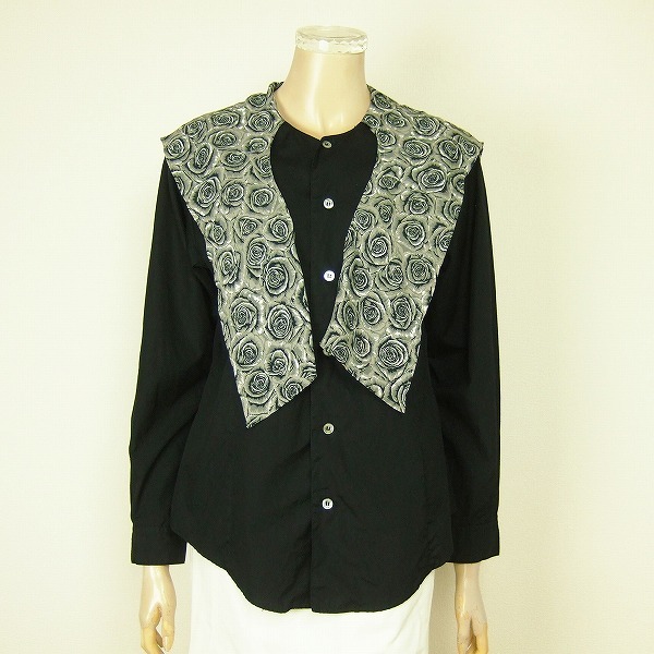 美品★ヒステリックグラマー*HYSTERUC GLAMOUR*黒*モダンバラ柄*セラー風カラー*長袖ブラウス*シャツ*レディース*Lサイズ.11号.40相当拍卖