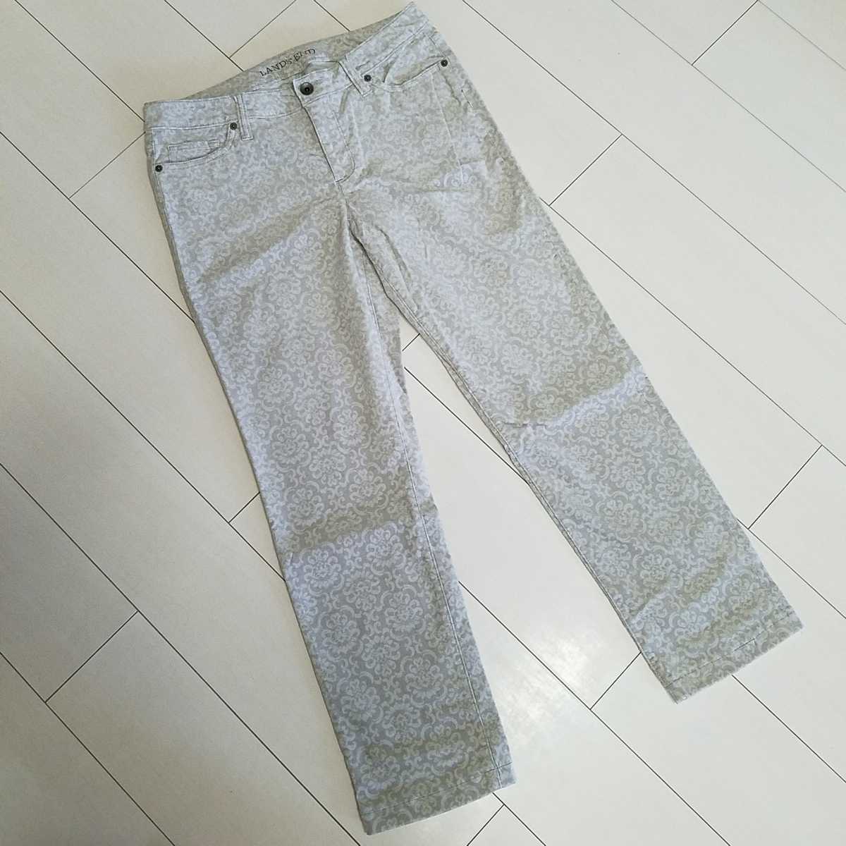 ランズエンド ストレッチパンツ ベルベット/ベロア 起毛 W73 グレー/プリント/柄パンツ LL アンクル 秋冬拍卖