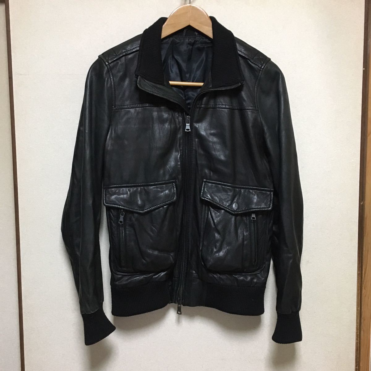 SHIPS JET BLUE 羊革 シングル レザージャケット ダブルジップ black Sサイズ 美中古 シップス ジェットブルー メンズ 革ジャン 黑 古着拍卖