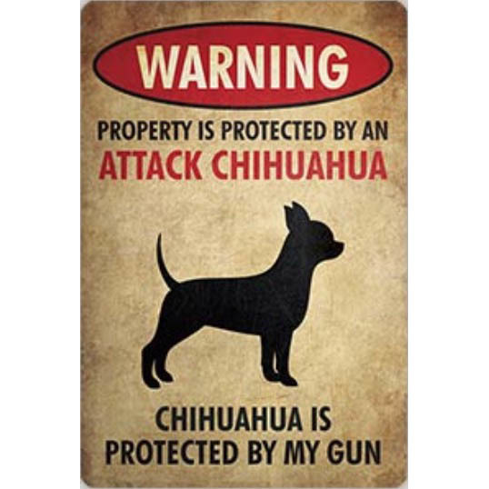 A2954 メタル サイン 金属 製 ブリキ 看板 プレート 店 注意 警告 危険 防犯 動物 ペット 犬 番犬 猛犬 チワワ【9336】拍卖