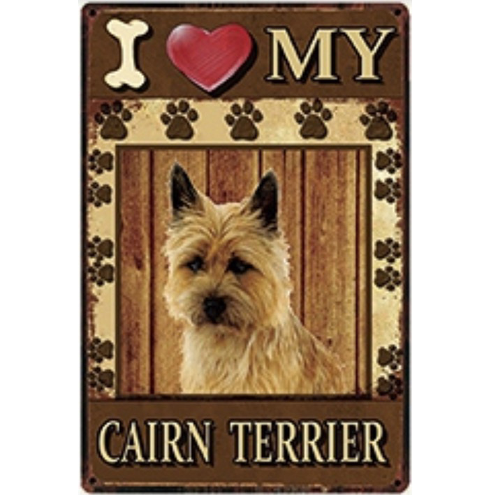 A1392 メタル サイン ブリキ 看板 金属 製 プレート パネル 店 注意 動物 ペット 愛 犬 I LOVE MY ケアーン テリア【3991】拍卖