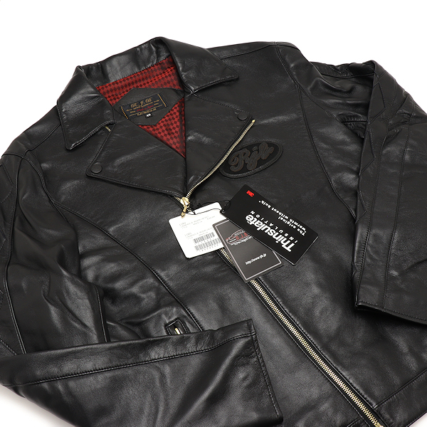 フラットヘッド RJB(アールジェイビー) LAMBSKIN W-RIDERS JACKET ライダーズジャケット LJ302 ラムスキン 40(L) ブラック メンズ拍卖
