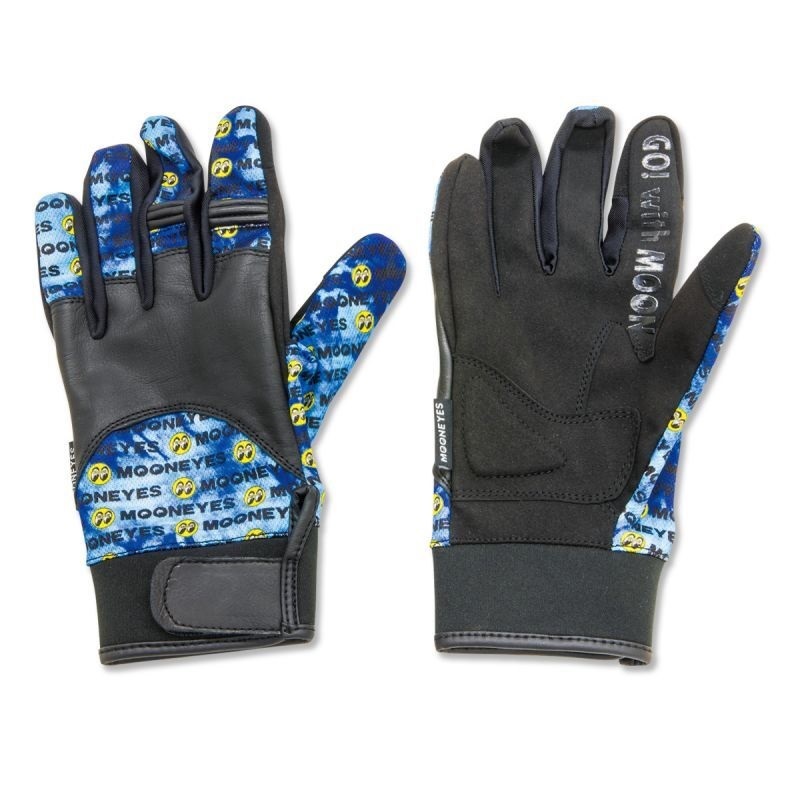 送料込み MOON レザー メッシュ グローブ 手袋 Lサイズ バイク ブルー 青 青色 blue バイクグローブ mooneyes ムーンアイズ L ⑤拍卖