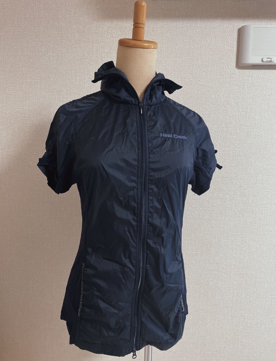高級ゴルフ ブランド ゴルフ ウェア heal creek ヒールクリーク 半袖 ブルゾン ダブルジップ 濃紺 ネイビー 40サイズ レディース拍卖