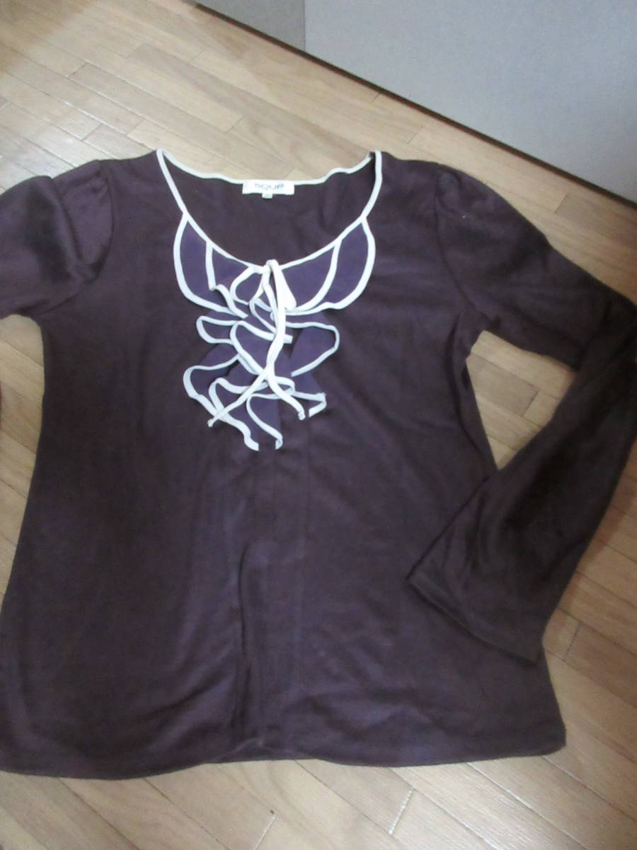 ⑨こげ茶 薄手長袖デザインカットソー サイズ9号拍卖