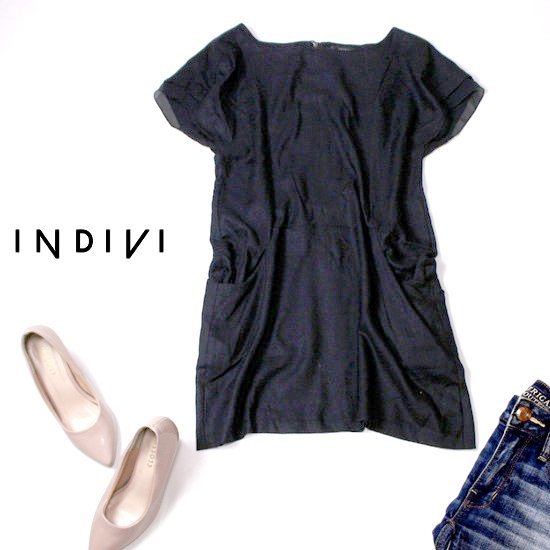 ☆☆ 美品 INDIVI GALLEST インディヴィ ギャレスト ☆☆ 大人可愛い ポケット付き シボ生地 カットソー 36号 春 夏 22A09拍卖