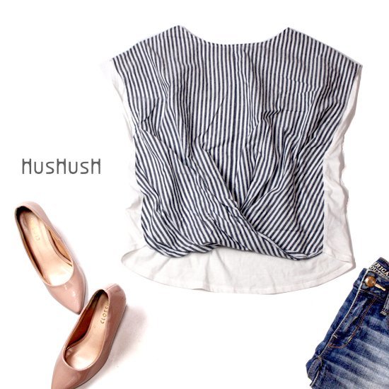 ☆☆ 美品 HusHusH ハッシュアッシュ ☆☆ ゆったり可愛い バックテール コットン切替え ストレッチ カットソー 2号 春 夏 22B09拍卖