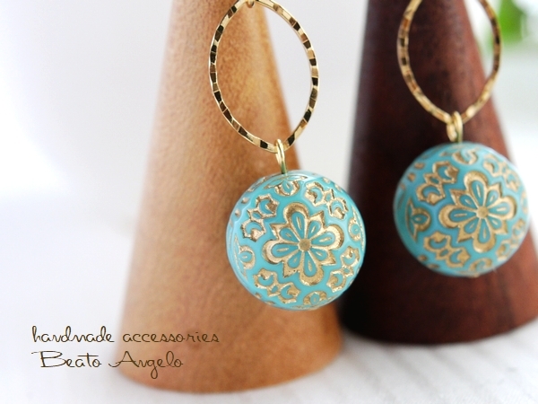 ◆◆+angelo+アクリル フラワーボールとマーキスのピアス(p-004)ターコイズ G シンプル チタン 樹脂 イヤリング拍卖
