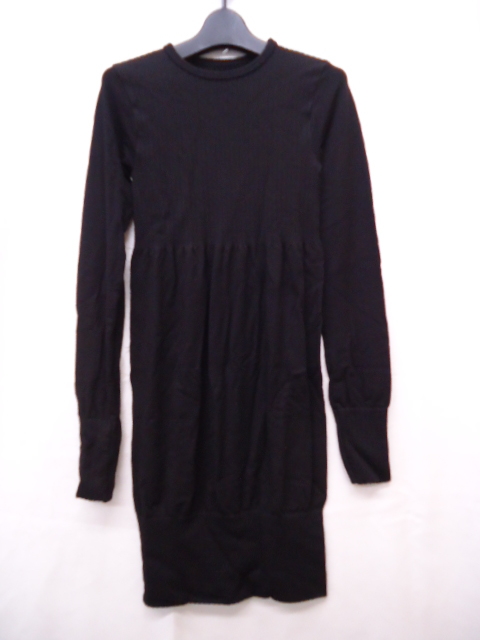 【KCM】pib-83★新品未使用★【FReeLife by intimidia】クルーネック長袖ニットミニワンピース S/M ブラック レディース イタリア製拍卖