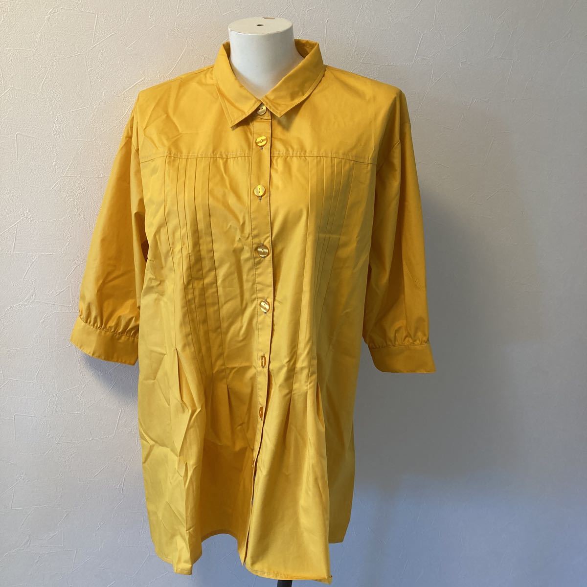 超美品 Arte soie★アルテソワ タック入りロングブラウス シャツ イエロー QVC拍卖
