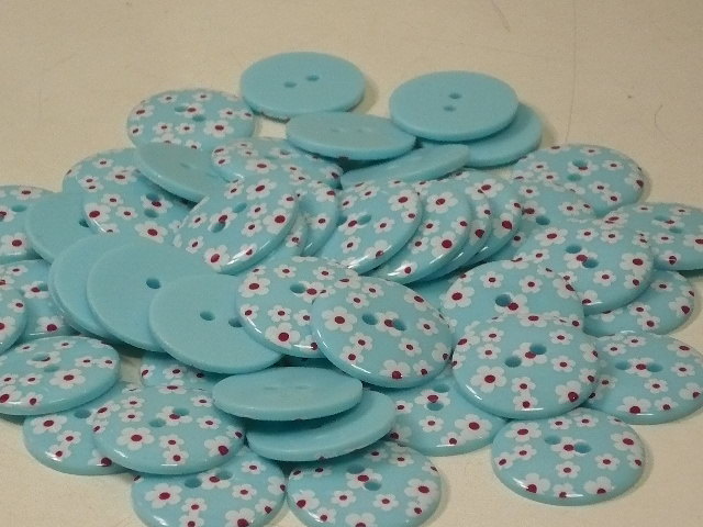 送料無料★プリント花ブルー★50個★23mm拍卖