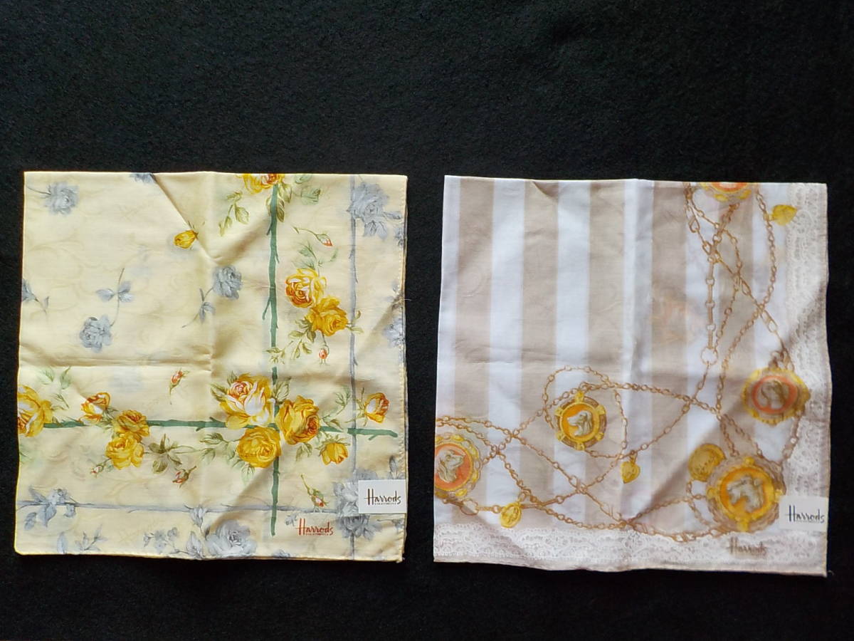 ★未使用★英国ハロッズ★とても可愛いハンカチ★花柄★犬柄★セット★拍卖