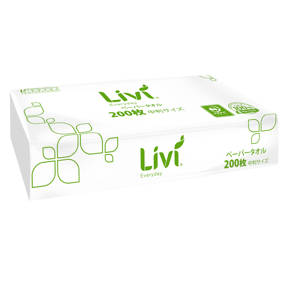 ペーパータオル 業務用 パルプ100% リビィ エブリディ 食品OK 中判サイズ 205x220mm 200枚x3パック拍卖