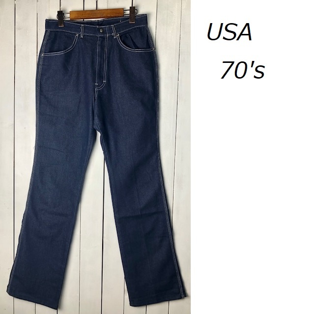 USA古着 美品 70s 42TALON ミントコンディション unknown ブーツカット デニムパンツ 濃紺 14 オールド ヴィンテージ 薄手 大きめ●132拍卖