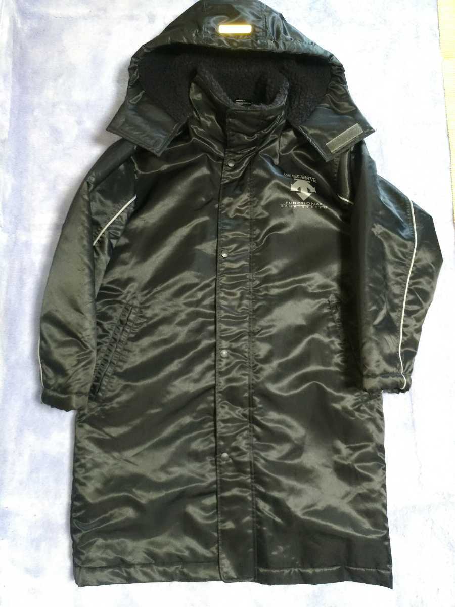 DESCENTE デサント 裏ボア ベンチコート メンズS ブラック 胸ロゴ 秋冬 防寒拍卖