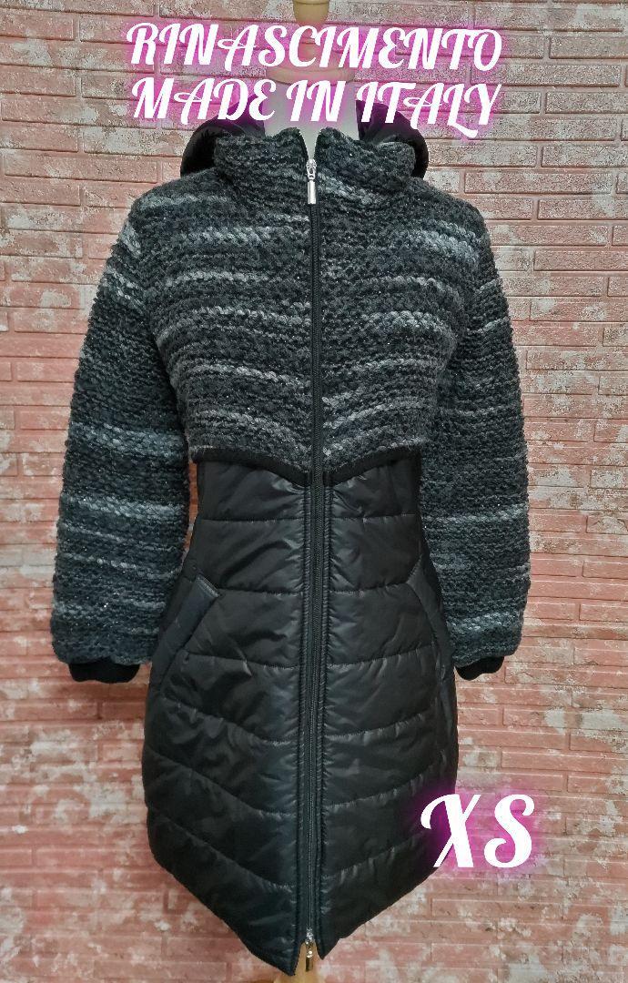 リナシメント ニット付き Aライン ロングダウンコート 黒 XS イタリア製拍卖