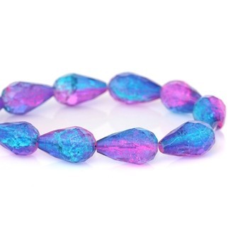 クラックビーズガラスビーズ50個 しずく型多面カットビーズ(ブルー&ピンク色)サイズ16mm×10mm拍卖
