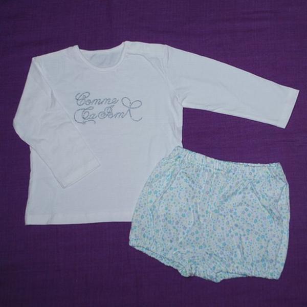 コムサイズム 80 綿100% ラメロゴ長袖Tシャツ&パンツ ブルー 訳あり拍卖