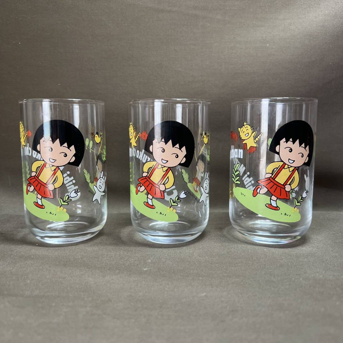 送料無料 ちびまる子ちゃん 昭和レトロ 当時物 グラス 3個セット ☆ コップ拍卖
