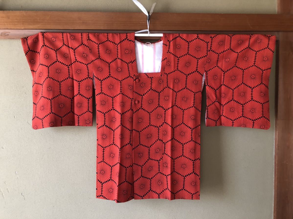 ☆着物♪道行コート☆朱色&黒@大輪の菊の花★リメイク用としても拍卖