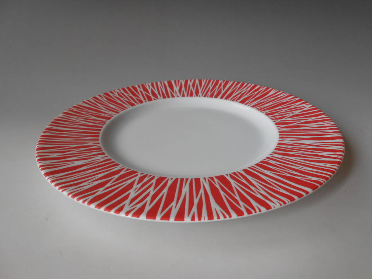 プレート! ☆レッド・クロスライン27.5cmディナープレート☆ 新品 皿 盛皿 拍卖