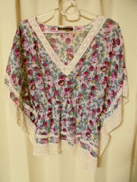 FREE'S PHRASE 薔薇バラローズ柄 シフォン ブラウス レース付 M拍卖