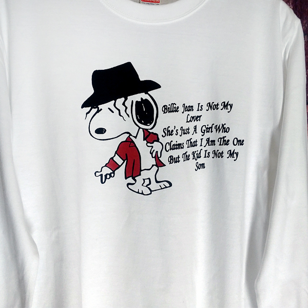 送込 スヌーピー×マイケルジャクソン 赤ジャケ ロンT 長袖Tシャツ 白 Lサイズ拍卖