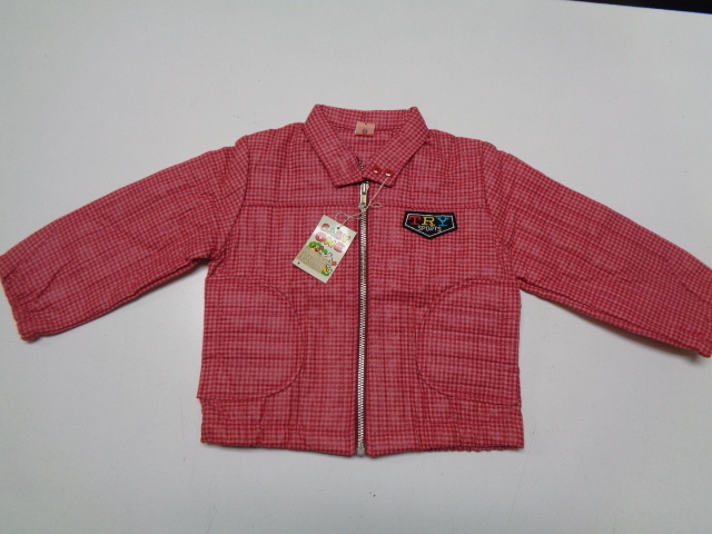 A185-60 昭和レトロ 子供用ジャンパー ブルゾン チェック サイズ90 ポリ65% 綿35% 日本製 タグ付き 未使用 長期保管品拍卖