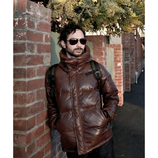 ★ グラム ギブソン レザー ダウンジャケット 2 ブラウン 送料込 glamb Gibson down JKT レザー フード ブルゾン ダウン ジャケット メンズ拍卖