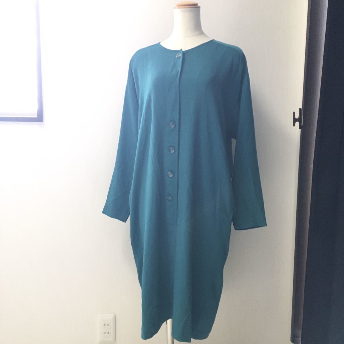 ● 美品 Givy レナウン ルック 日本製 レディース ロング丈 長袖 ジャケット風 ワンピース グリーン 緑 ゆったり 大きいサイズ L XL 40 13拍卖