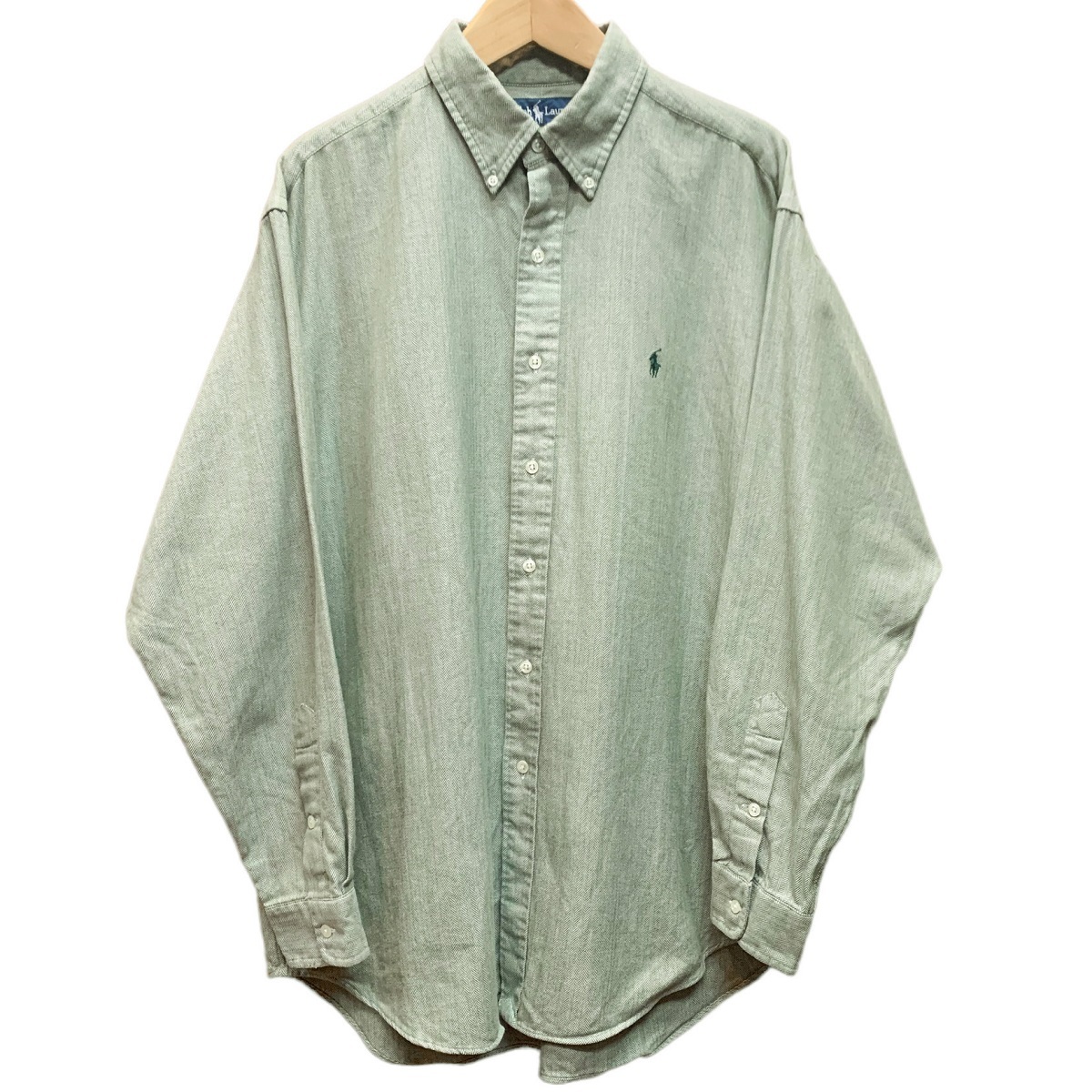 良品、レア!POLO Ralph Lauren ポロ ラルフローレン ヘリンボーン柄 ボタンダウンシャツ モスグレー size L RRL USA アメカジ ワークシャツ拍卖
