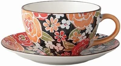 美濃焼! ☆色絵バラ(オレンジ)・コーヒー碗皿☆ V4027-6 新品 紅茶 ミルク ラテ エスプレッソ 茶器 ギフ拍卖