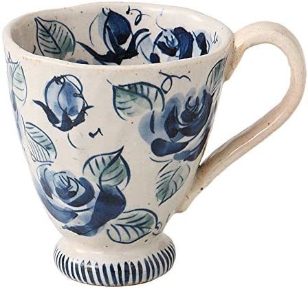 瀬戸焼! バラ園・青マグ☆ V4030-11 新品 コーヒー 紅茶 ミルク ラテ エスプレッソ ギフト拍卖
