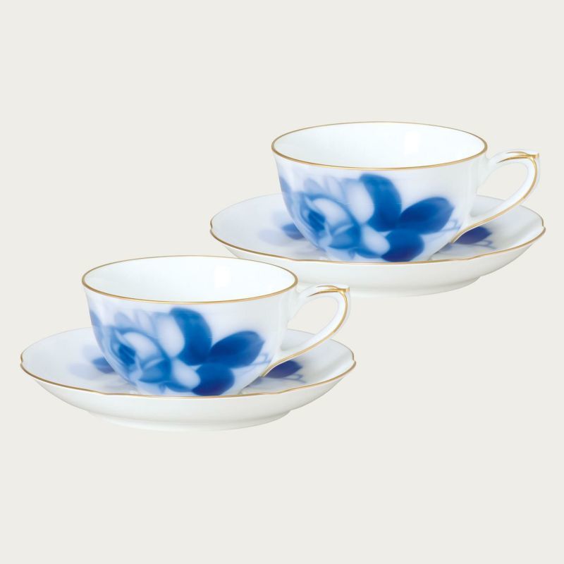 大倉陶園! ☆ブルーローズ・コーヒー碗皿ペア(8211Z/96cr)☆ 新品 マグカップ 紅茶 ミルク ラテ エスプレッソ ギフト拍卖
