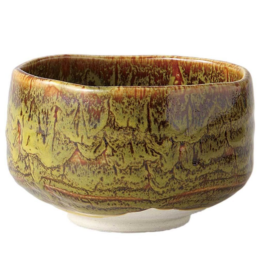 茶道具! ☆アメ釉・黄・抹茶碗☆ V4044-4 新品 美濃焼 茶器 湯呑 抹茶 ギフト拍卖