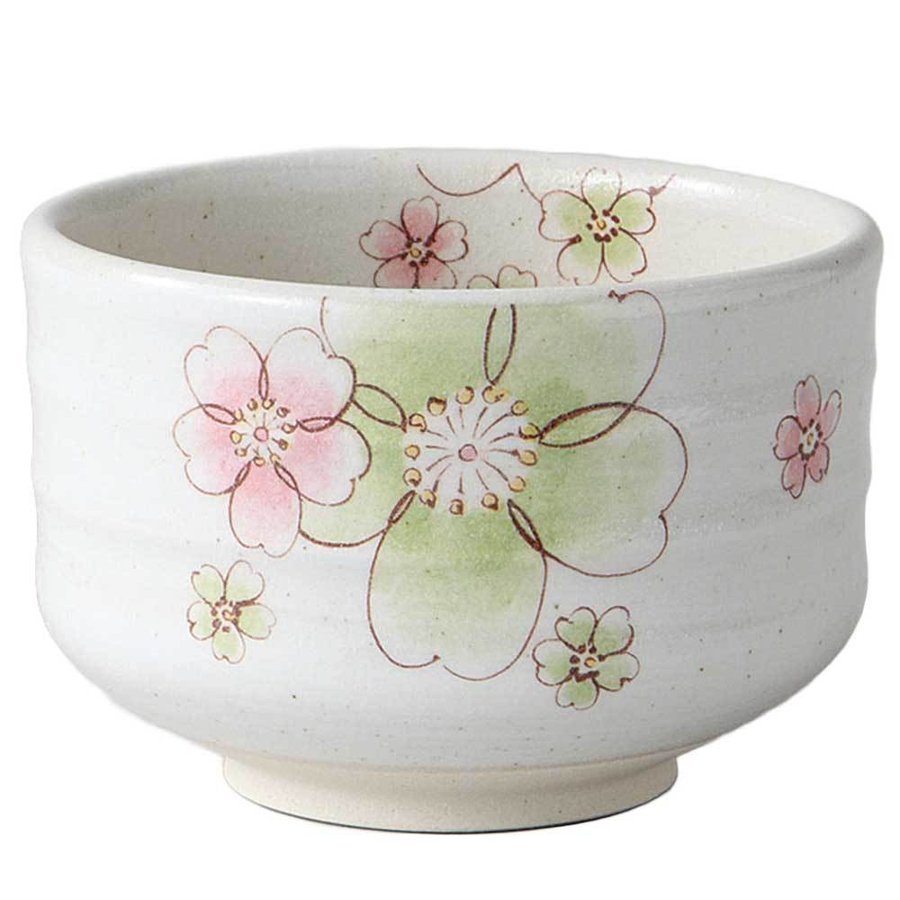 茶道具! ☆モダン桜抹茶碗(グリーン)☆ V4046-8 新品 茶器 湯呑 抹茶 ギフト拍卖