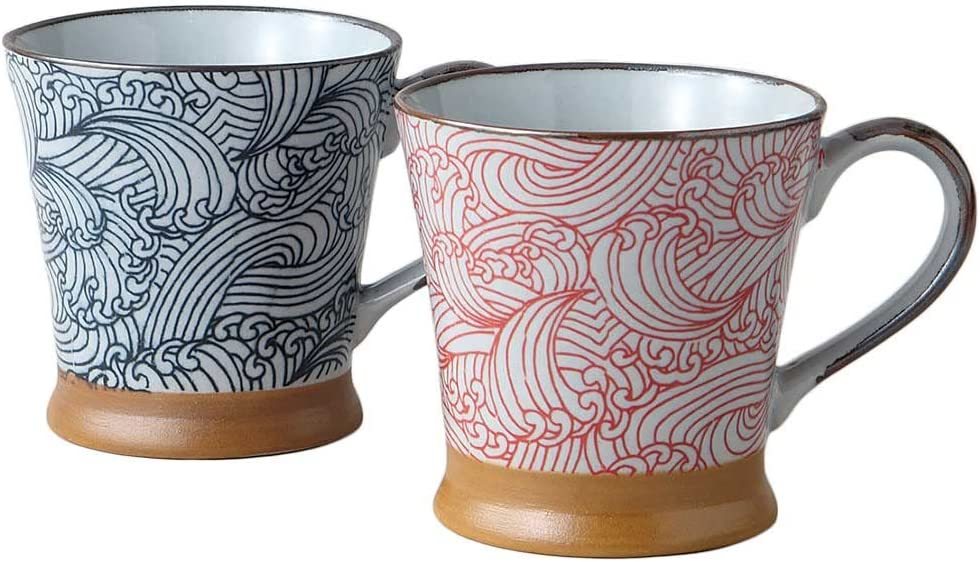 美濃焼! ☆四海波・ペアマグ☆ V4034-9 新品 コーヒー 紅茶 ミルク ラテ エスプレッソ カプチーノ ギフト拍卖
