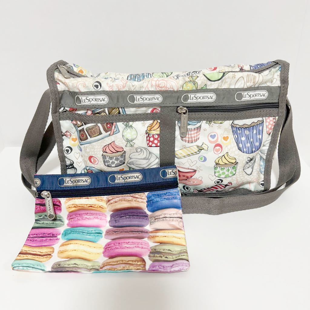 LeSport sac レスポートサック ナイロン ミニショルダーバッグ スイーツ柄 マカロン柄ポーチ付き 中古拍卖