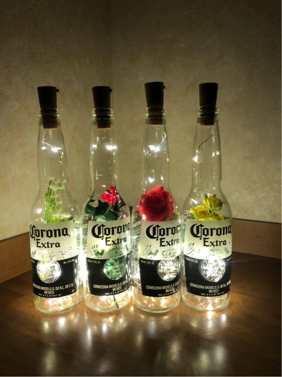 コロナビール LED 関節照明 ボトルライト ローズ かすみ草 ヒイラギ ミニバラ クリスマス セット フロアスタンド拍卖
