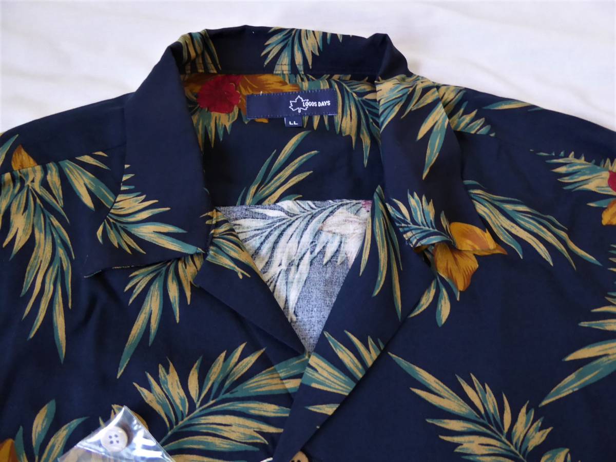 大きめ LOGOS DAYS ロゴス デイズ 花柄 半袖 アロハシャツ M (USサイズ) 濃紺 ②拍卖