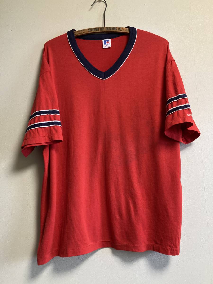 80s 90s USA製 ヴィンテージ RUSSELL ATHLETIC Vネック Tシャツ XL ラッセルアスレチック トリコタグ アメカジ拍卖