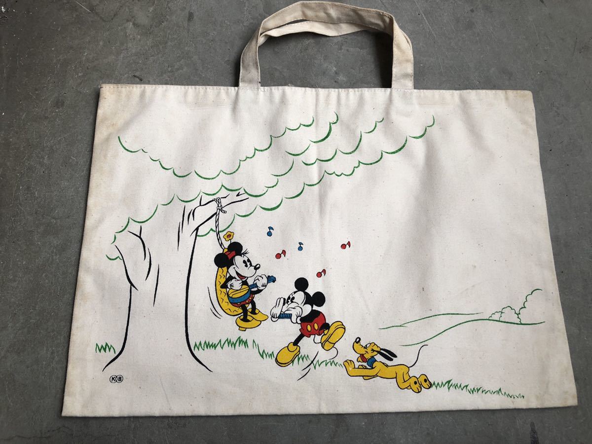 ミッキーマウスミニーマウスプルート柄ビンテージバッグKB トートバッグ レッスンバッグ スクールバック MICKY拍卖