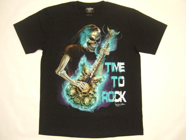 横浜最新 TIME TO ROCK 💀 魅惑のギタースカール 夜光Tシャツ M, L 送料無料 ξtsξ ξ8拍卖