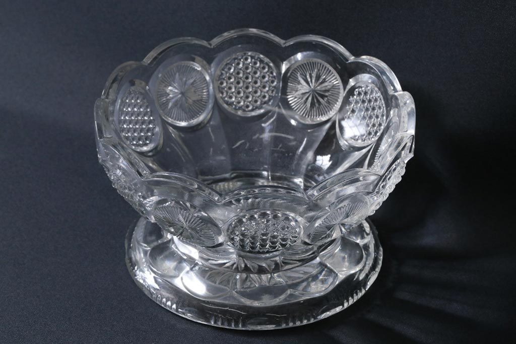 R-031754 アメリカビンテージ レトロな趣きあふれるデザインが魅力のガラス鉢(キャンディーポット、小物入れ)拍卖