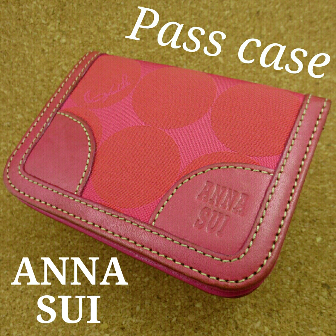 ANNA SUI 牛革 パスケース レッド X ピンク 中古品 1090拍卖