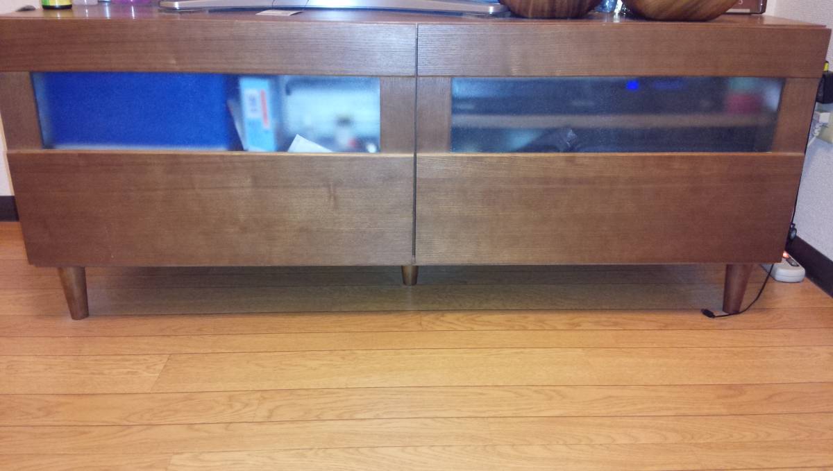 北欧 木製 ローボード テレビ台 ガラス 引出付 ブラウン拍卖