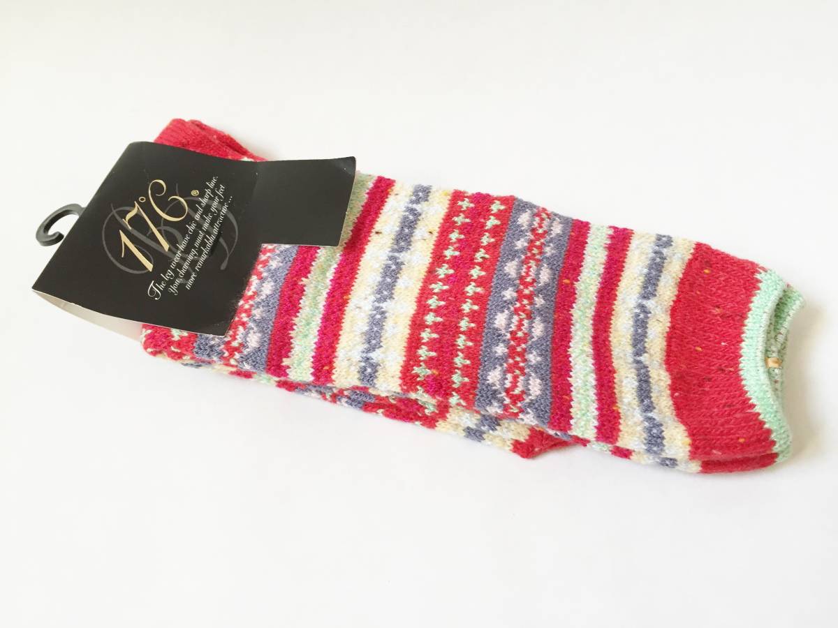 新品 百貨店商品 17℃ 赤 柄物 ソックス/靴下拍卖